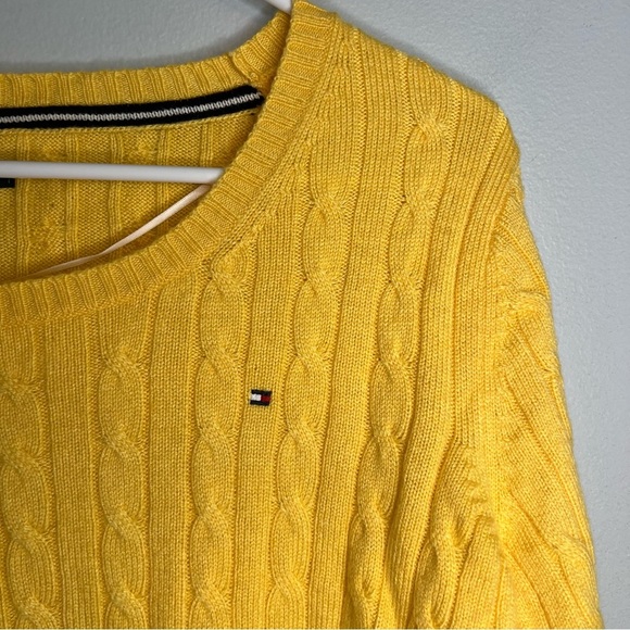 Tommy Hilfiger Womens Wool Alpaca Blend Sweater Fisherman Yellow Sz XL Academia - Picture 3 of 10